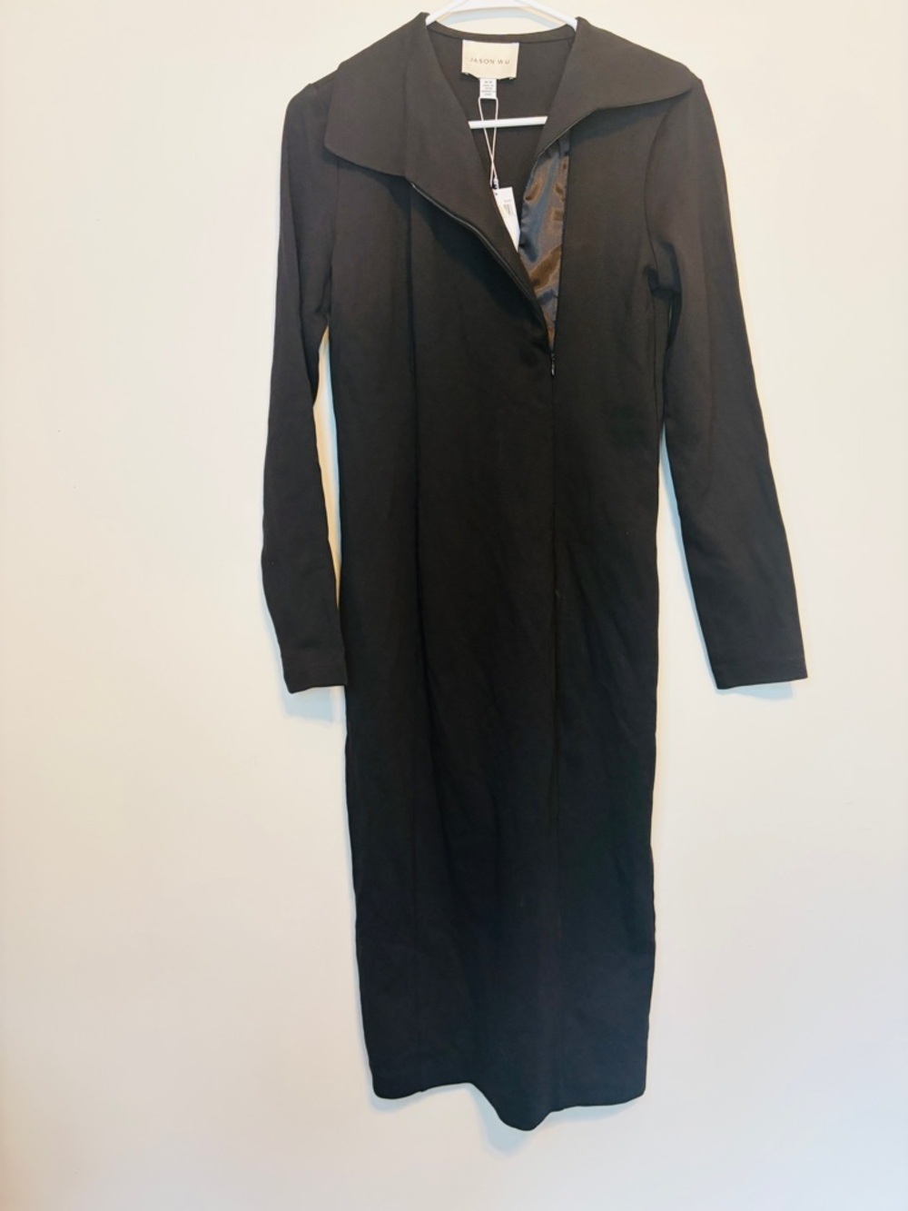 NWT Jason Wu Black Long-Sleeve Collared Midi Dress